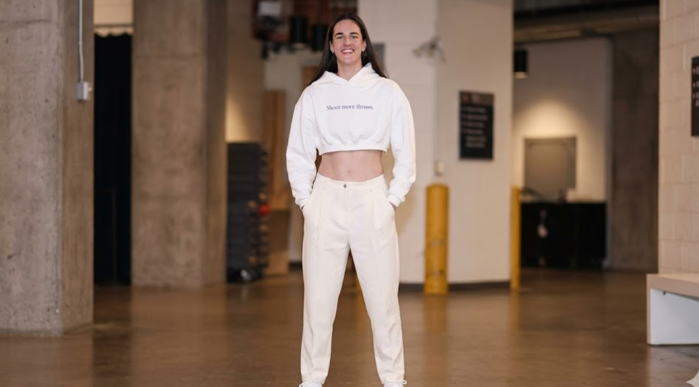 Caitlin Clark Shoot More Threes White Cropped Graphic Hoodie