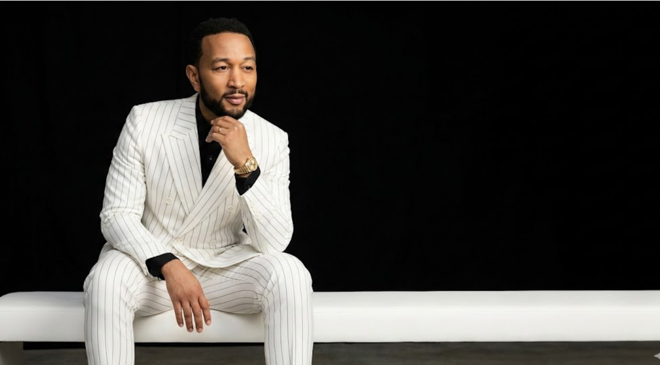 John Legend Presidential Center Dedication Ceremony White Pinstripe Double-Breasted Blazer