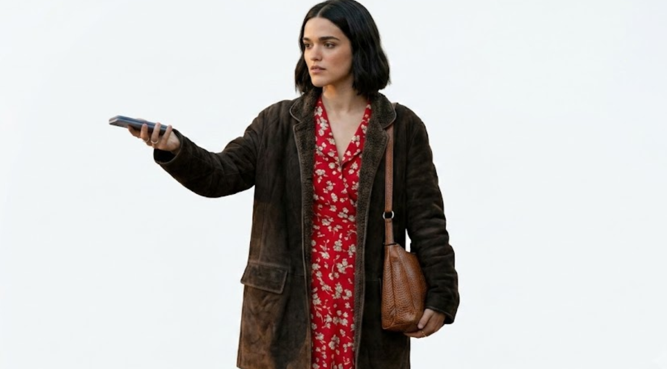 Voicemails for Isabelle Zoey Deutch Dark Brown Suede Mid-Length Coat