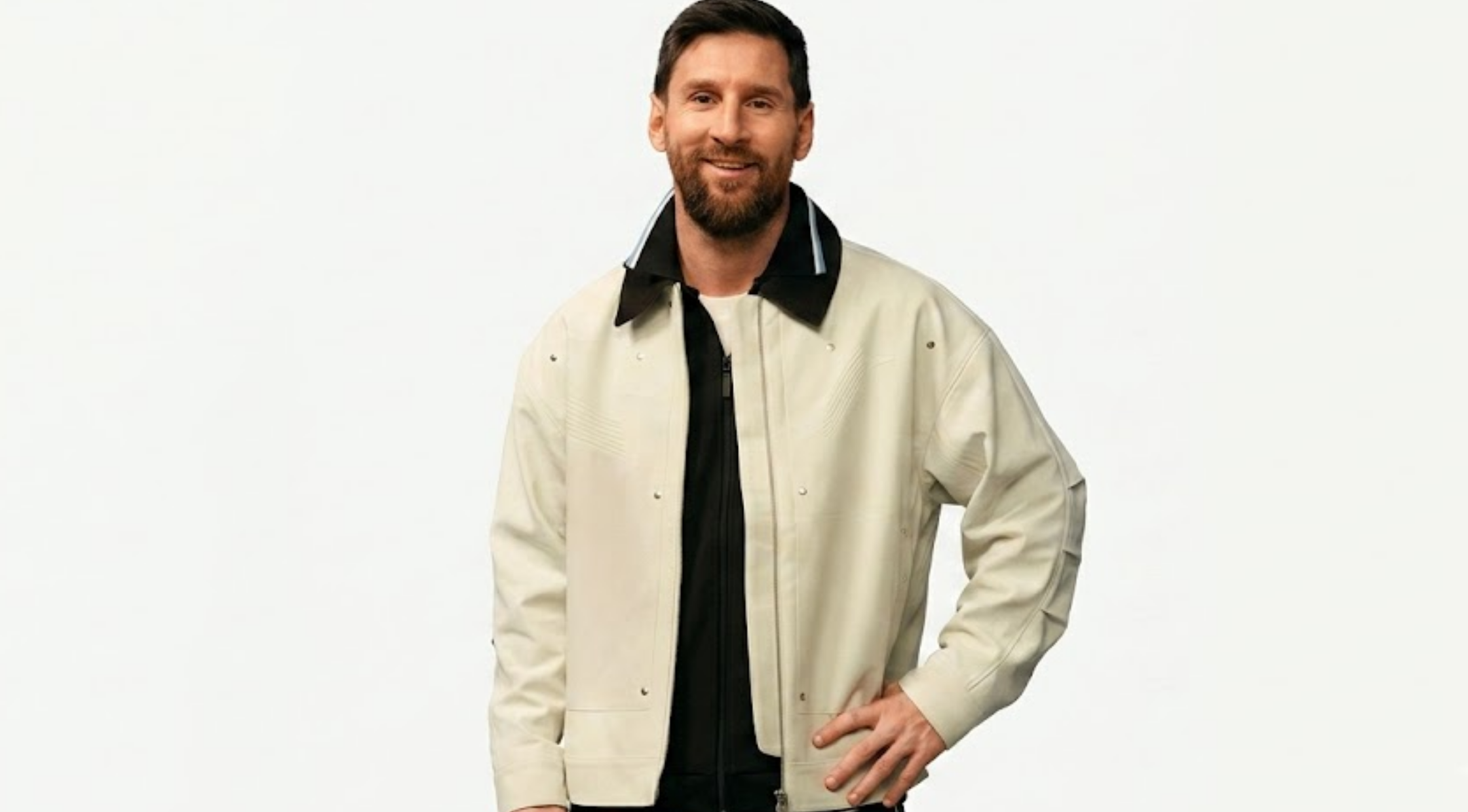 Lionel Messi 2026 Off-White Cotton Bomber Jacket with Charcoal Corduroy Collar