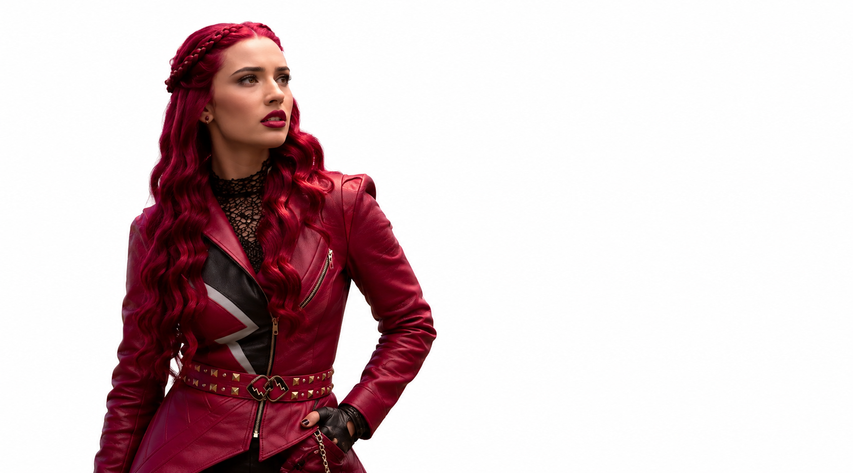 Descendants Wicked Wonderland Kylie Cantrall Red Leather Jacket with Lightning Color Block Design