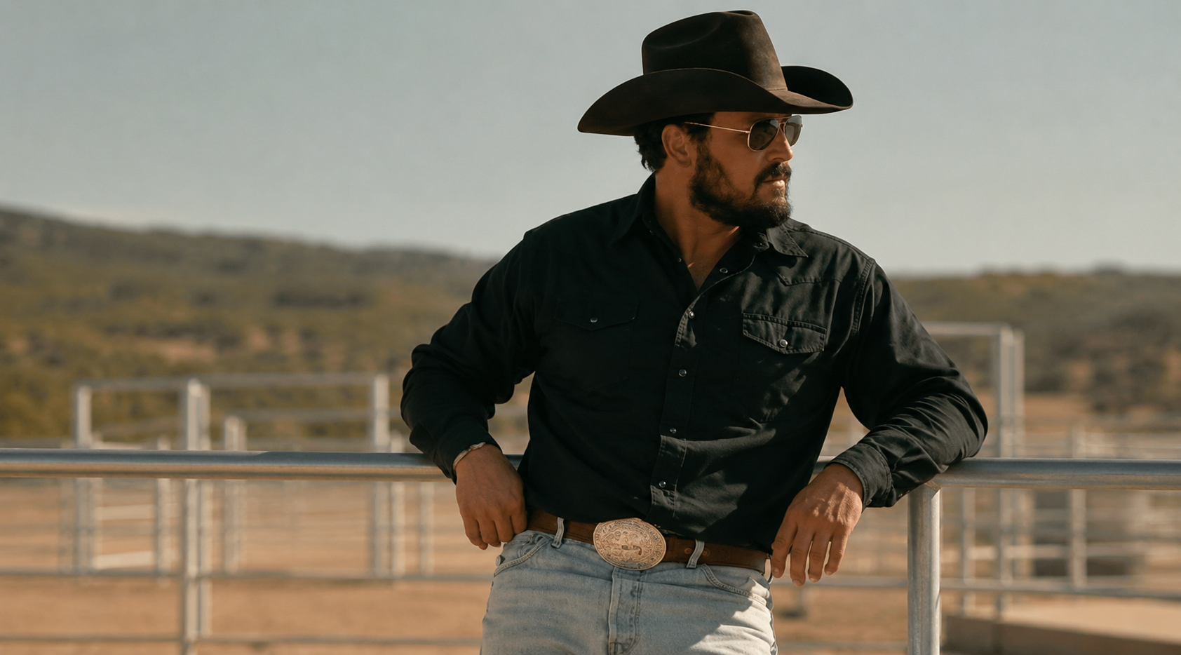 Dutton Ranch S01 Rip Wheeler black western shirt with pearl snap buttons and dual chest pockets